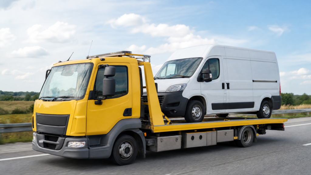 Transporter auf einem Abschleppwagen