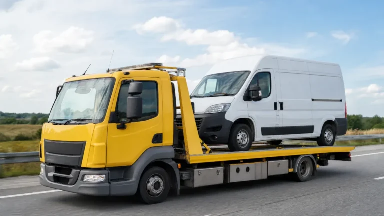 Leichter Lkw wird für den Transport verladen